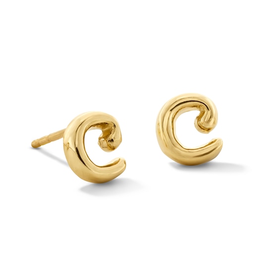 Bubble Letter "C" Initial Stud Earrings in 14K Gold