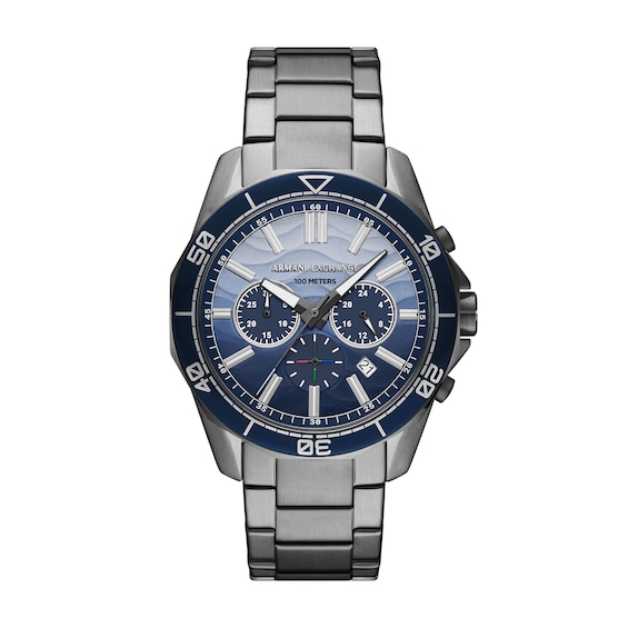 Menâs Armani Exchange Gunmetal Grey IP Chronograph Watch with Textured Blue OmbrÃ© Dial (Model: Ax1967)
