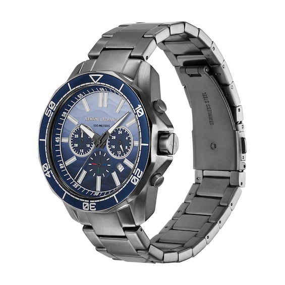Menâs Armani Exchange Gunmetal Grey IP Chronograph Watch with Textured Blue OmbrÃ© Dial (Model: Ax1967)