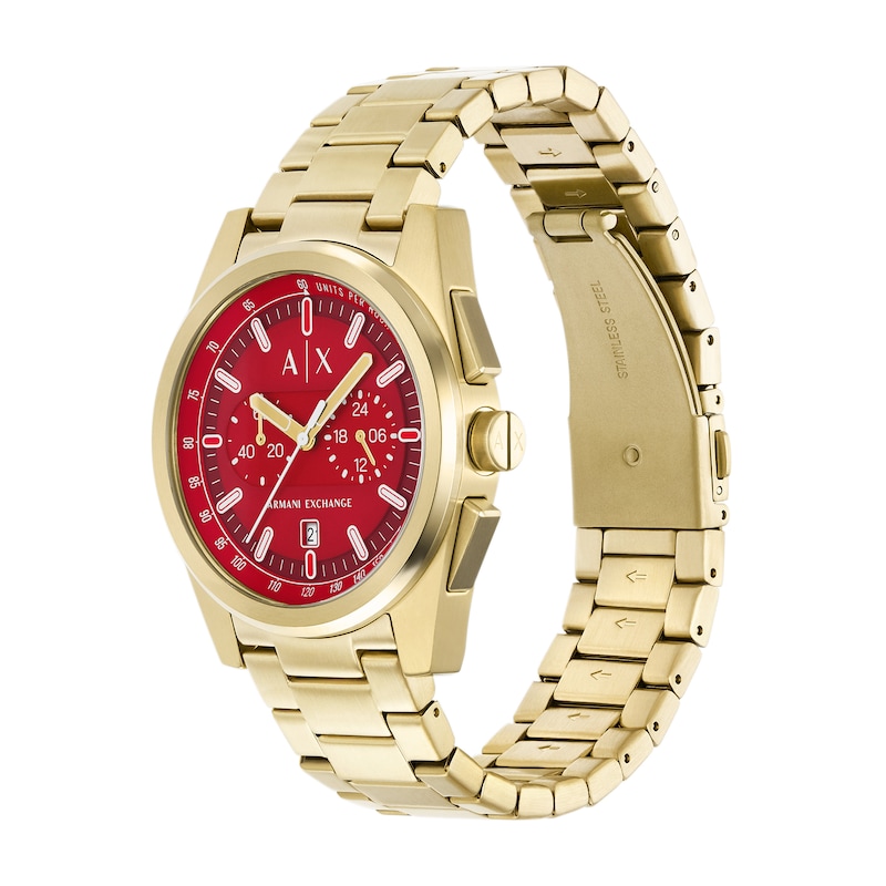 Main Image 4 of Men's Armani Exchange Parker Gold-Tone IP Chronograph Watch with Red Dial (Model: AX2863)