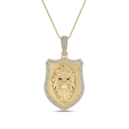 1/5 CT. T.W. Diamond Lion Head Shield Pendant in 10K Gold - 22"