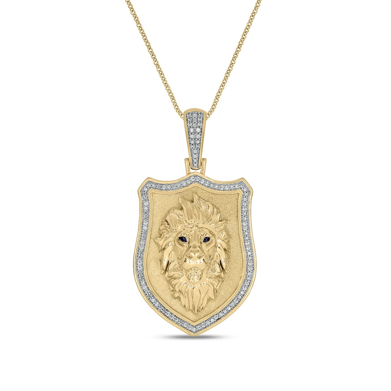 Main Image 1 of 1/5 CT. T.W. Diamond Lion Head Shield Pendant in 10K Gold - 22"
