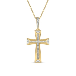 1/10 CT. T.W. Diamond Flared Cross Pendant in 10K Gold - 22"