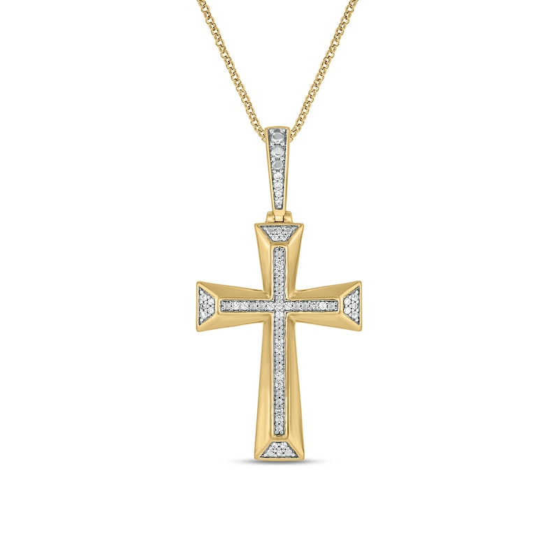 Main Image 1 of 1/10 CT. T.W. Diamond Flared Cross Pendant in 10K Gold - 22"