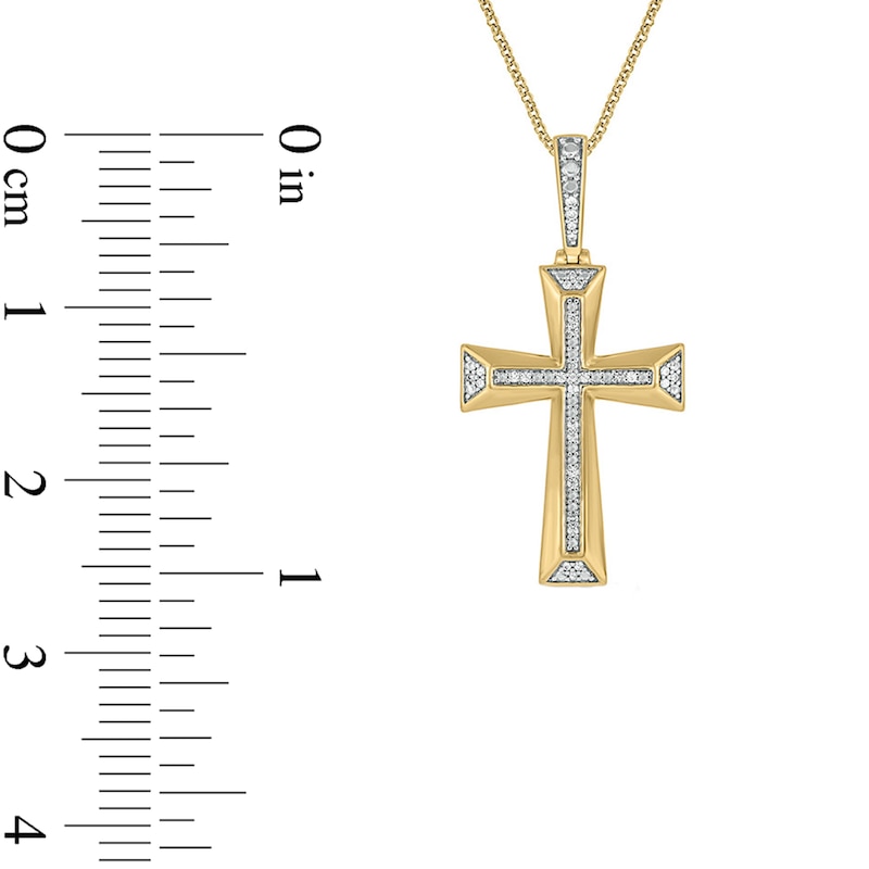 Main Image 3 of 1/10 CT. T.W. Diamond Flared Cross Pendant in 10K Gold - 22"
