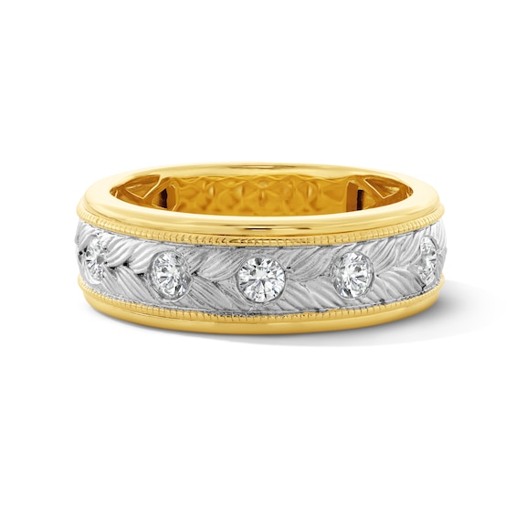 1/2 CT. T.w. Diamond Textured Center Band in 10K Two-Tone Gold - Size 10
