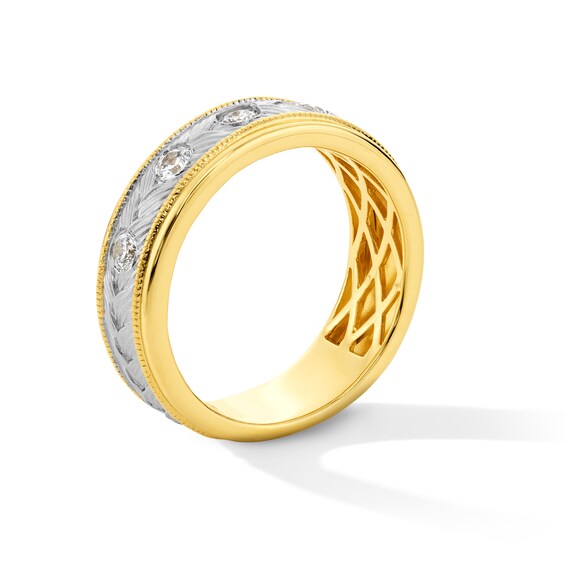 1/2 CT. T.w. Diamond Textured Center Band in 10K Two-Tone Gold - Size 10