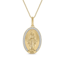 1/5 CT. T.W. Diamond Virgin Mary Oval Medallion Pendant in 10K Gold - 22"