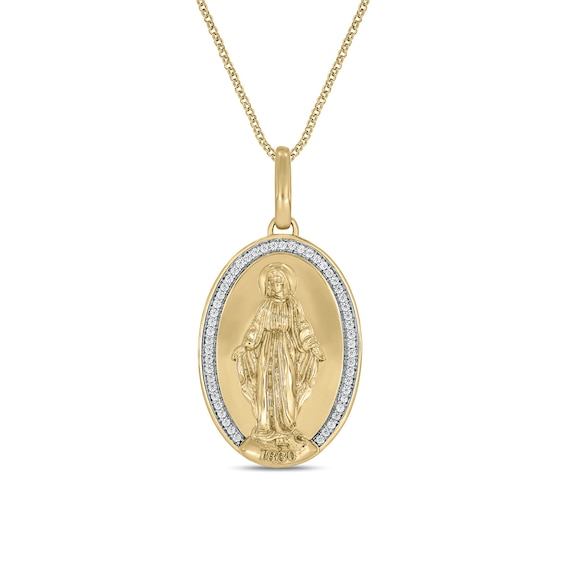1/5 CT. T.w. Diamond Virgin Mary Oval Medallion Pendant in 10K Gold - 22"