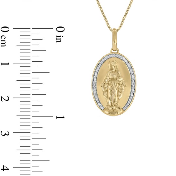 1/5 CT. T.w. Diamond Virgin Mary Oval Medallion Pendant in 10K Gold - 22"