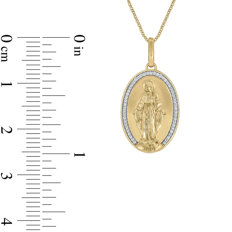 Main Image 3 of 1/5 CT. T.W. Diamond Virgin Mary Oval Medallion Pendant in 10K Gold - 22"