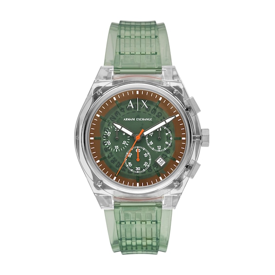 Menâs Armani Exchange Sync Green Polyurethane Strap Chronograph Watch with Green Dial (Model: Ax4165)
