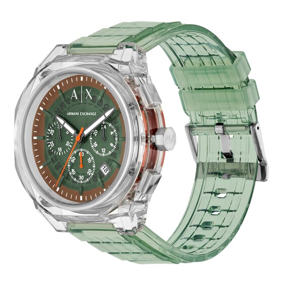 Menâs Armani Exchange Sync Green Polyurethane Strap Chronograph Watch with Green Dial (Model: Ax4165)