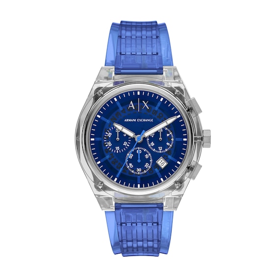 Menâs Armani Exchange Rafael Blue Polyurethane Strap Chronograph Watch with Blue Dial (Model: Ax4166)