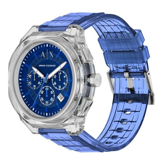 Menâs Armani Exchange Rafael Blue Polyurethane Strap Chronograph Watch with Blue Dial (Model: Ax4166)