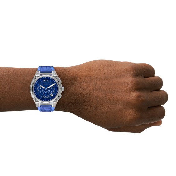 Menâs Armani Exchange Rafael Blue Polyurethane Strap Chronograph Watch with Blue Dial (Model: Ax4166)
