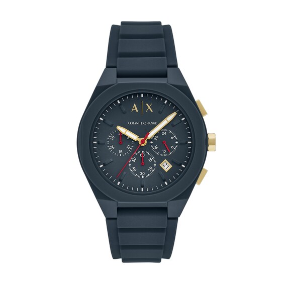 Menâs Armani Exchange Blue Silicone Strap Chronograph Watch with Dark Blue Dial (Model: Ax4168)