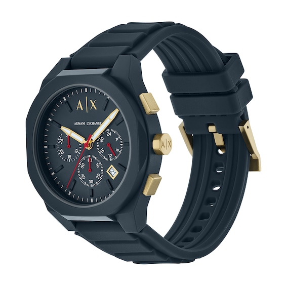 Menâs Armani Exchange Blue Silicone Strap Chronograph Watch with Dark Blue Dial (Model: Ax4168)