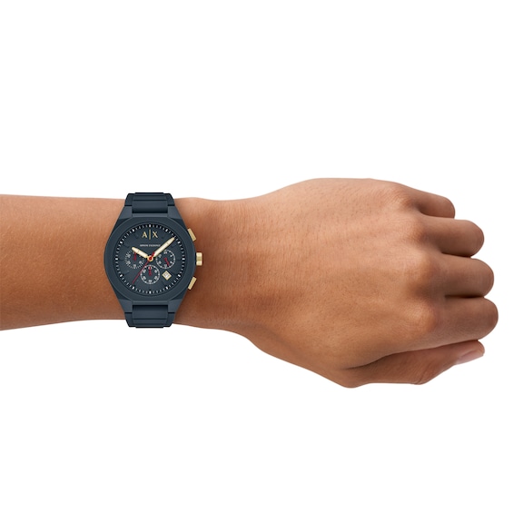 Menâs Armani Exchange Blue Silicone Strap Chronograph Watch with Dark Blue Dial (Model: Ax4168)