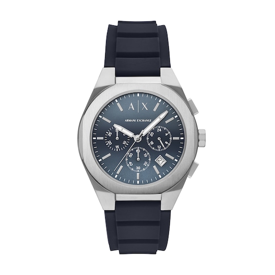 Menâs Armani Exchange Blue Silicone Strap Chronograph Watch with Blue OmbrÃ© Dial (Model: Ax4185)