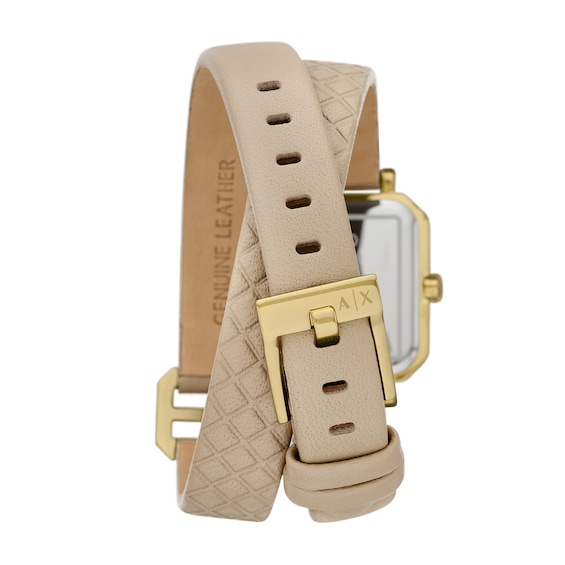 Ladiesâ Armani Exchange Watch with Gold-Tone Dial and Double-Wrap Leather Band (Model: Ax5728)