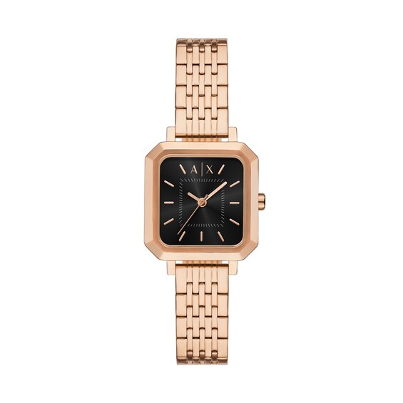 Ladiesâ Armani Exchange Rose-Tone IP Watch with Square Black Dial (Model: Ax5729)
