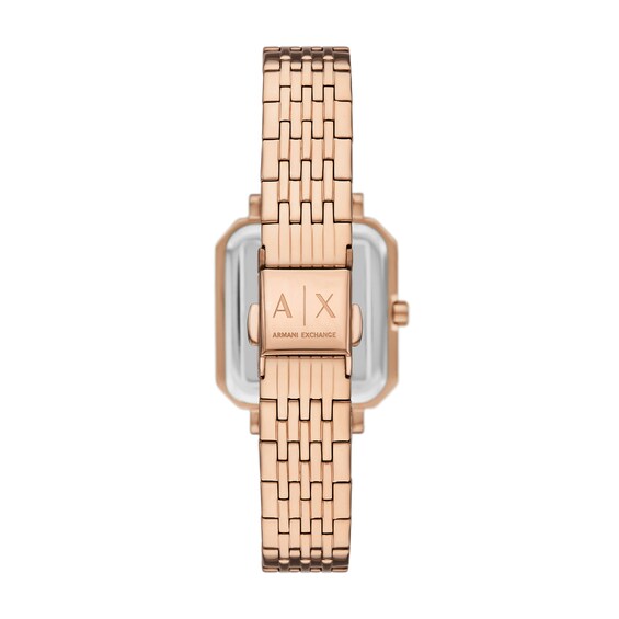 Ladiesâ Armani Exchange Rose-Tone IP Watch with Square Black Dial (Model: Ax5729)