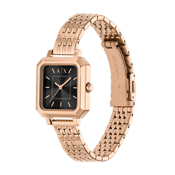 Ladiesâ Armani Exchange Rose-Tone IP Watch with Square Black Dial (Model: Ax5729)