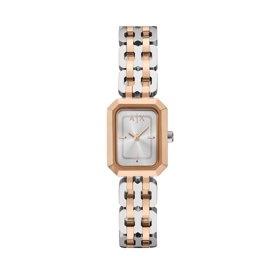 Ladiesâ Armani Exchange Two-Tone IP Watch with Rectangular Silver-Tone Dial (Model: Ax5810)