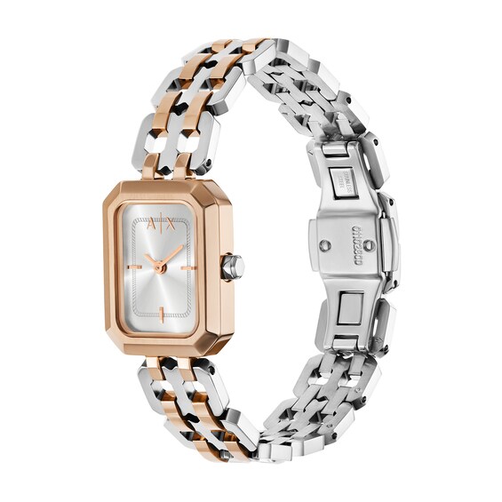 Ladiesâ Armani Exchange Two-Tone IP Watch with Rectangular Silver-Tone Dial (Model: Ax5810)