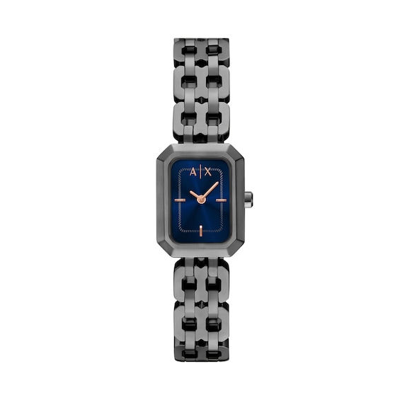 Ladiesâ Armani Exchange Faye Gunmetal Grey IP Watch with Rectangular Dark Blue Dial (Model: Ax5812)