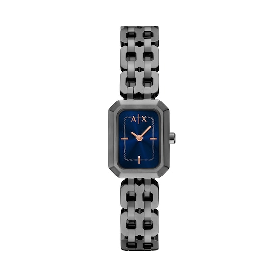 Ladiesâ Armani Exchange Faye Gunmetal Grey IP Watch with Rectangular Dark Blue Dial (Model: Ax5812)