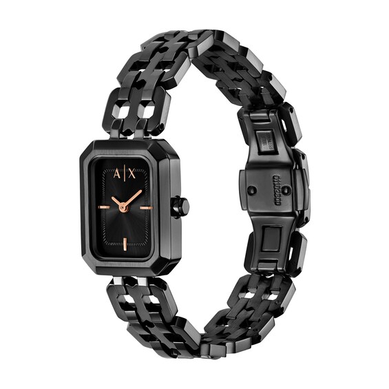 Ladiesâ Armani Exchange Black IP Watch with Rectangular Black Dial (Model: Ax5813)