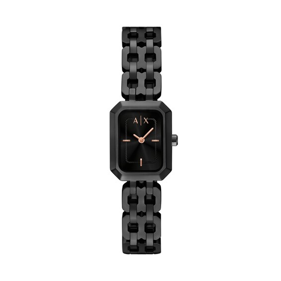 Ladiesâ Armani Exchange Black IP Watch with Rectangular Black Dial (Model: Ax5813)