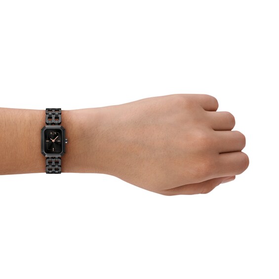 Ladiesâ Armani Exchange Black IP Watch with Rectangular Black Dial (Model: Ax5813)