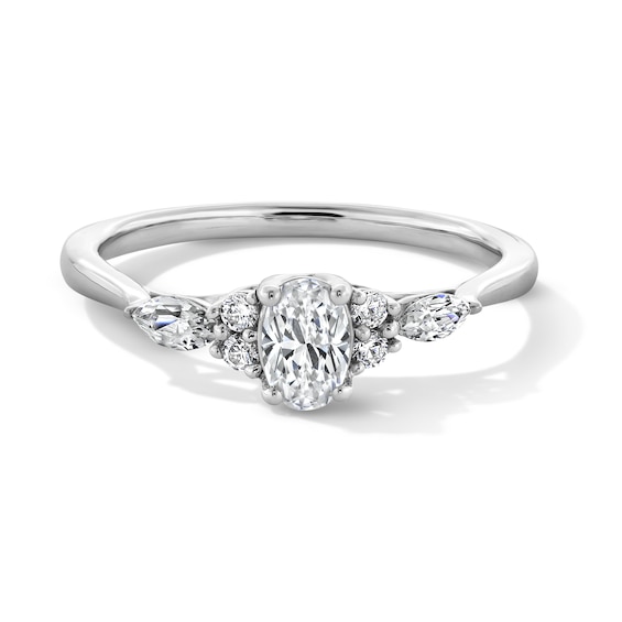 1/2 CT. T.w. Oval Certified Lab-Grown Diamond Tri-Sides Promise Ring in 10K White Gold (F/Si2)