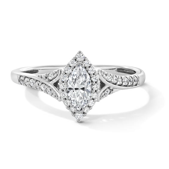 3/8 CT. T.w. Marquise-Cut Certified Lab-Grown Diamond Frame Split Shank Promise Ring in 10K White Gold (F/Si2)