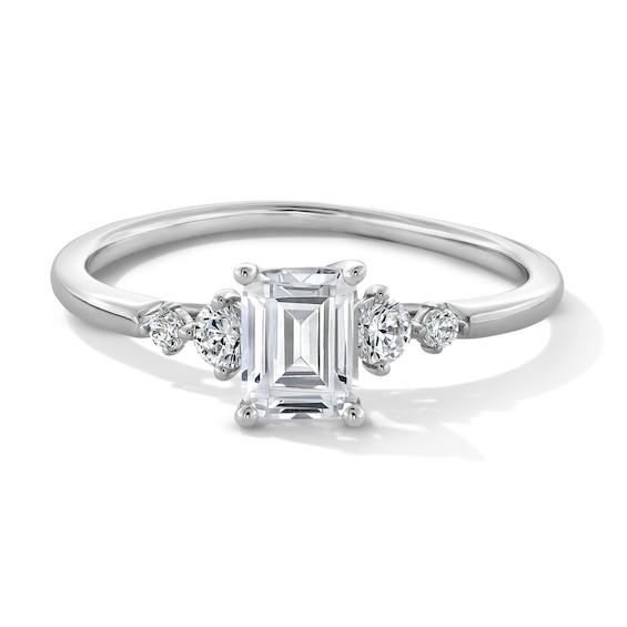 5/8 CT. T.w. Emerald-Cut and Round Certified Lab-Grown Diamond Promise Ring in 10K White Gold (F/Si2)