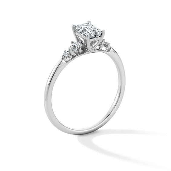 5/8 CT. T.w. Emerald-Cut and Round Certified Lab-Grown Diamond Promise Ring in 10K White Gold (F/Si2)