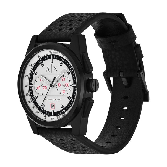 Menâs Armani Exchange Parker Black IP Rubber Strap Chronograph Watch with Light Grey Dial (Model: Ax2865)
