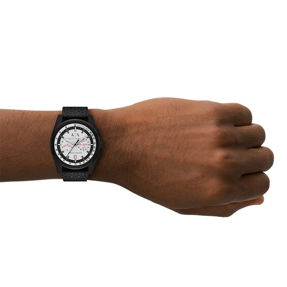 Menâs Armani Exchange Parker Black IP Rubber Strap Chronograph Watch with Light Grey Dial (Model: Ax2865)