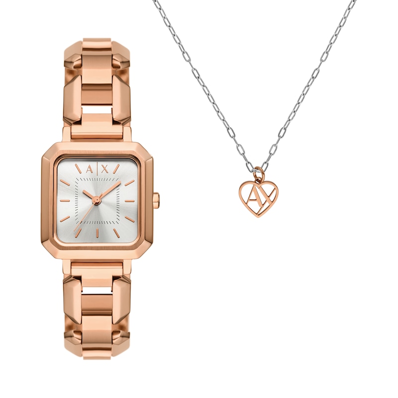 Main Image 1 of Ladies’ Armani Exchange  Rose-Tone IP Watch with Silver-Tone Dial and Pendant Box Set (Model: AX7167SET)