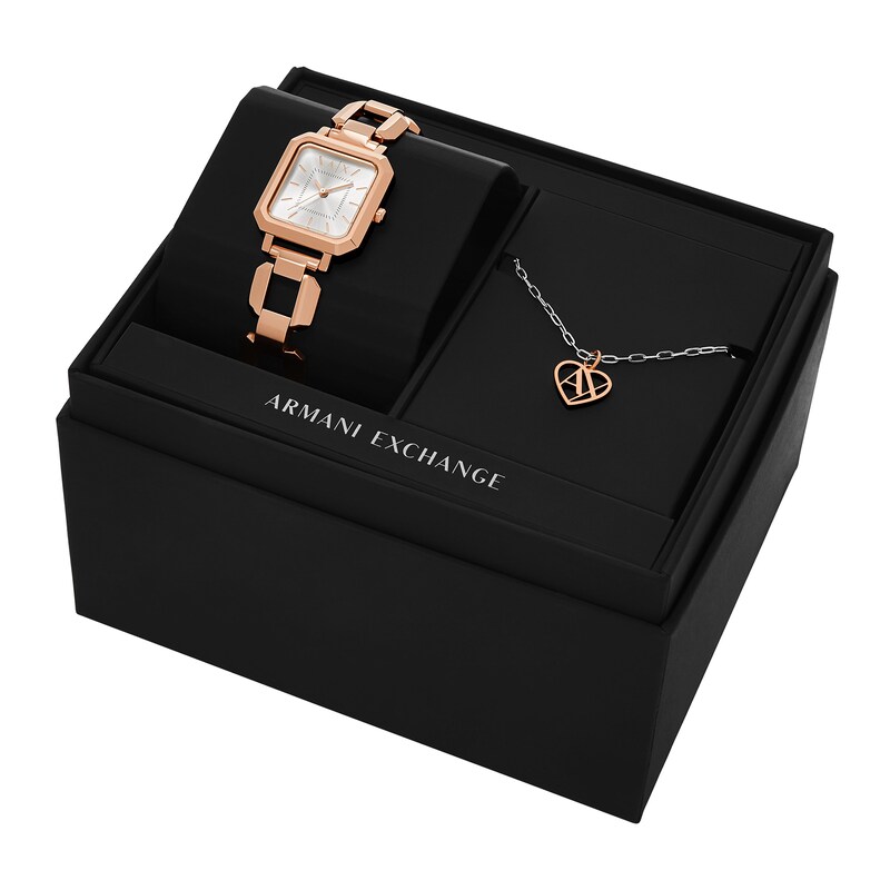 Main Image 2 of Ladies’ Armani Exchange  Rose-Tone IP Watch with Silver-Tone Dial and Pendant Box Set (Model: AX7167SET)
