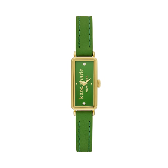 Ladies' Kate Spade Rosedale Gold-Tone IP Green Leather Strap Watch with Rectangular Green Dial (Model: Ksw1792)