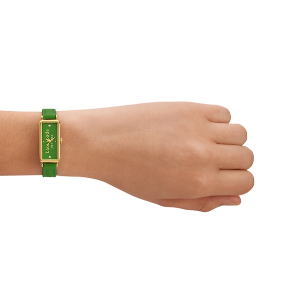 Ladies' Kate Spade Rosedale Gold-Tone IP Green Leather Strap Watch with Rectangular Green Dial (Model: Ksw1792)