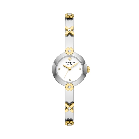 Ladies' Kate Spade Monroe Heritage Bloom Crystal Accent Two-Tone Bangle Watch with White Dial (Model: Ksw1836)
