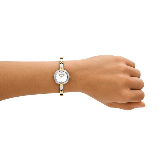 Ladies' Kate Spade Monroe Heritage Bloom Crystal Accent Two-Tone Bangle Watch with White Dial (Model: Ksw1836)