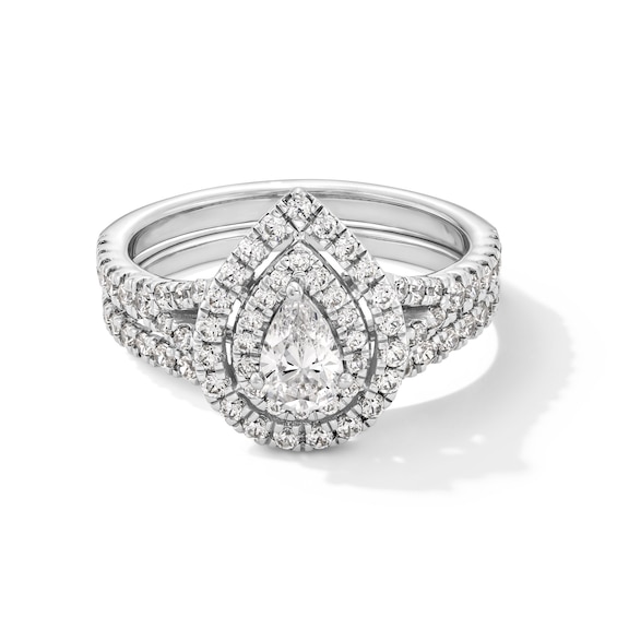 1 CT. T.w. Pear-Shaped Diamond Double Frame Bridal Set in 14K White Gold
