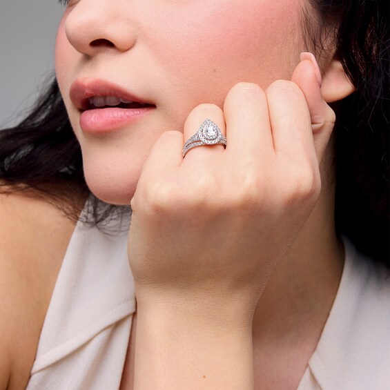 1 CT. T.w. Pear-Shaped Diamond Double Frame Bridal Set in 14K White Gold