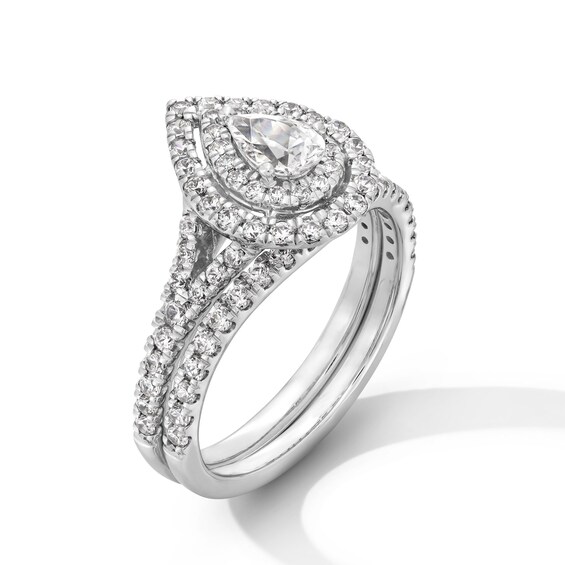 1 CT. T.w. Pear-Shaped Diamond Double Frame Bridal Set in 14K White Gold